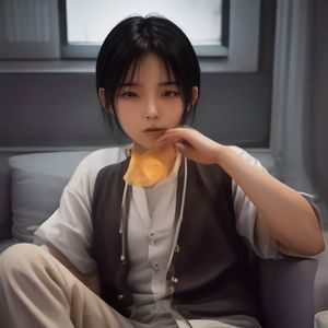 阿娇照片：清纯出道时期棚拍写真，白色背景下长发飘逸，笑容清新自然，展现少女感十足的早期形象